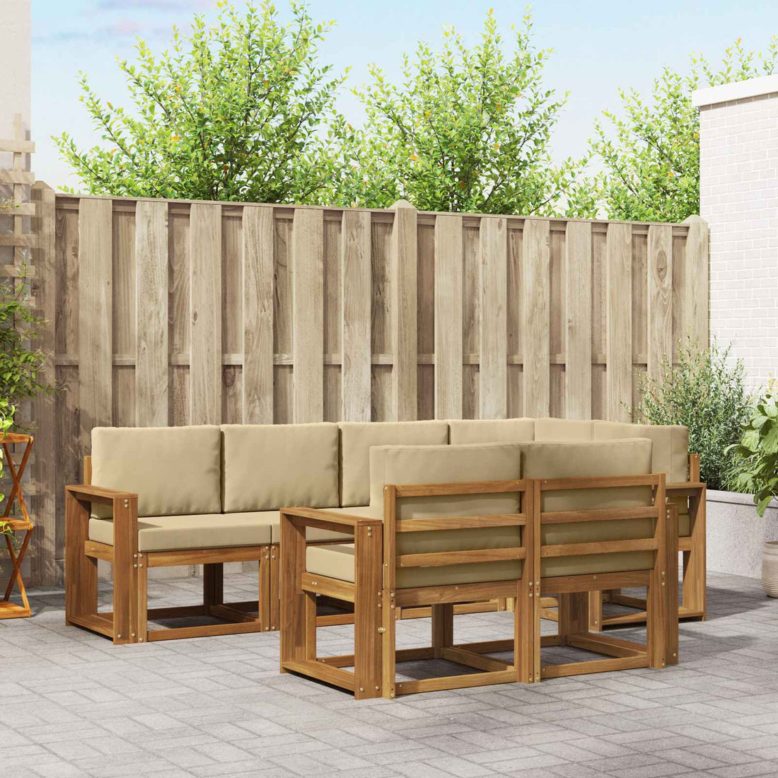vidaXL Conjunto de sofás de exterior 7 uds. Natural y Beige