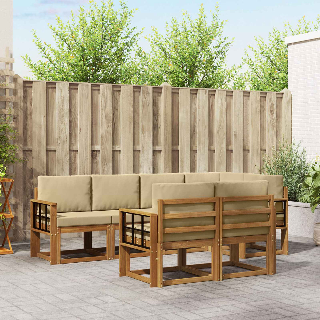 vidaXL Conjunto de sofás de exterior 7 uds. Natural y Beige