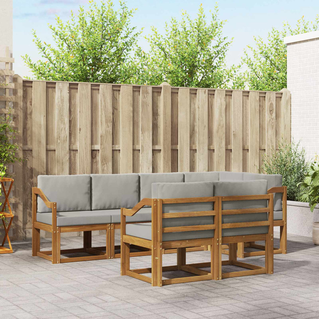 vidaXL Conjunto de sofás de exterior 7 uds. Gris Natural y Claro