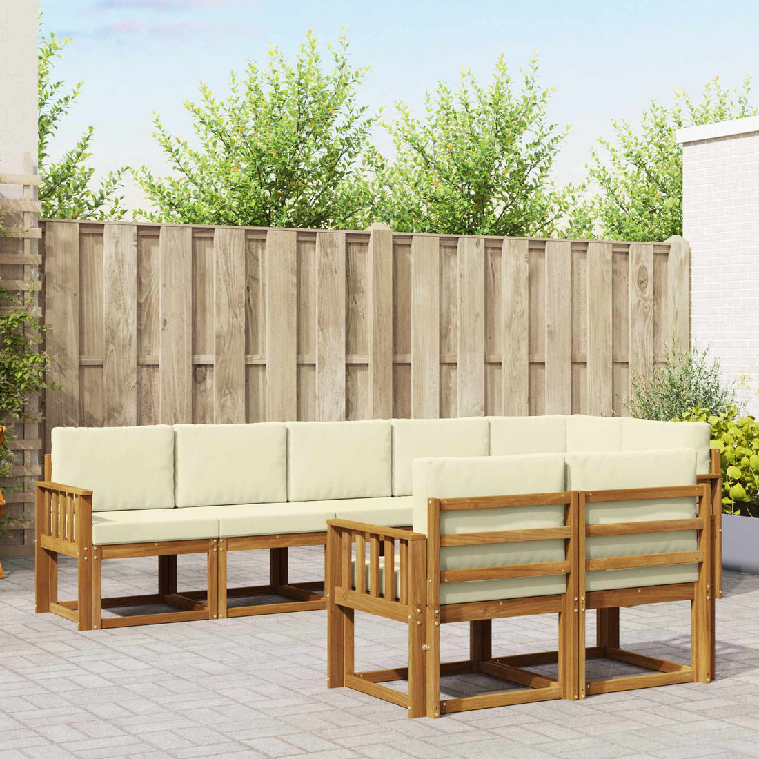 vidaXL Conjunto de sofás de exterior 8 uds. Natural y Crema