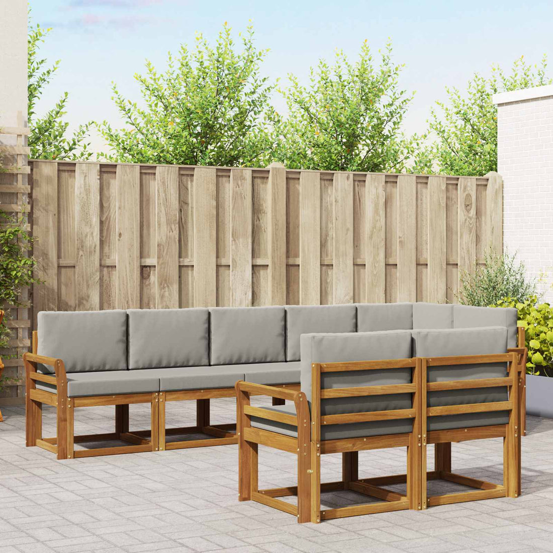 vidaXL Conjunto de sofás de exterior 8 uds. Gris Natural y Claro