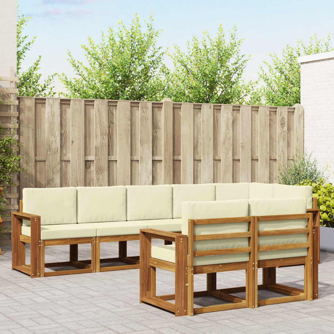 vidaXL Conjunto de sofás de exterior 8 uds. Natural y Crema