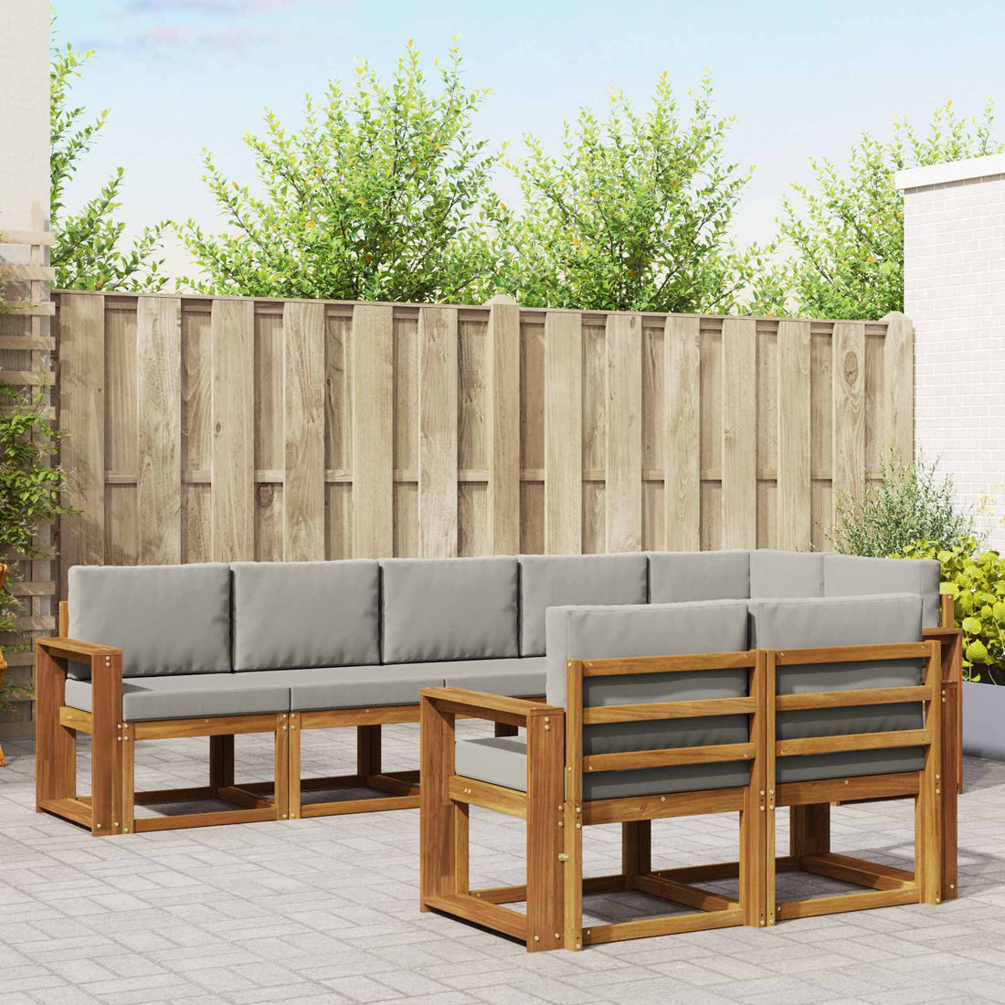 vidaXL Conjunto de sofás de exterior 8 uds. Gris Natural y Claro