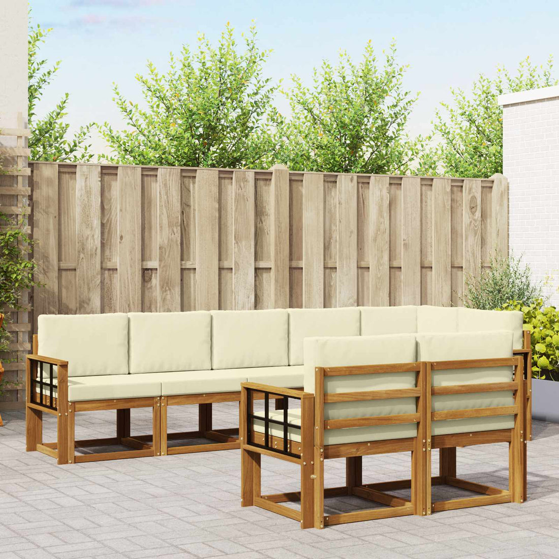 vidaXL Conjunto de sofás de exterior 8 uds. Natural y Crema
