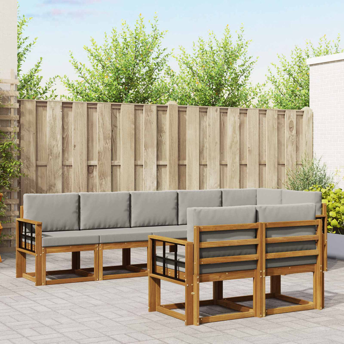 vidaXL Conjunto de sofás de exterior 8 uds. Gris Natural y Claro