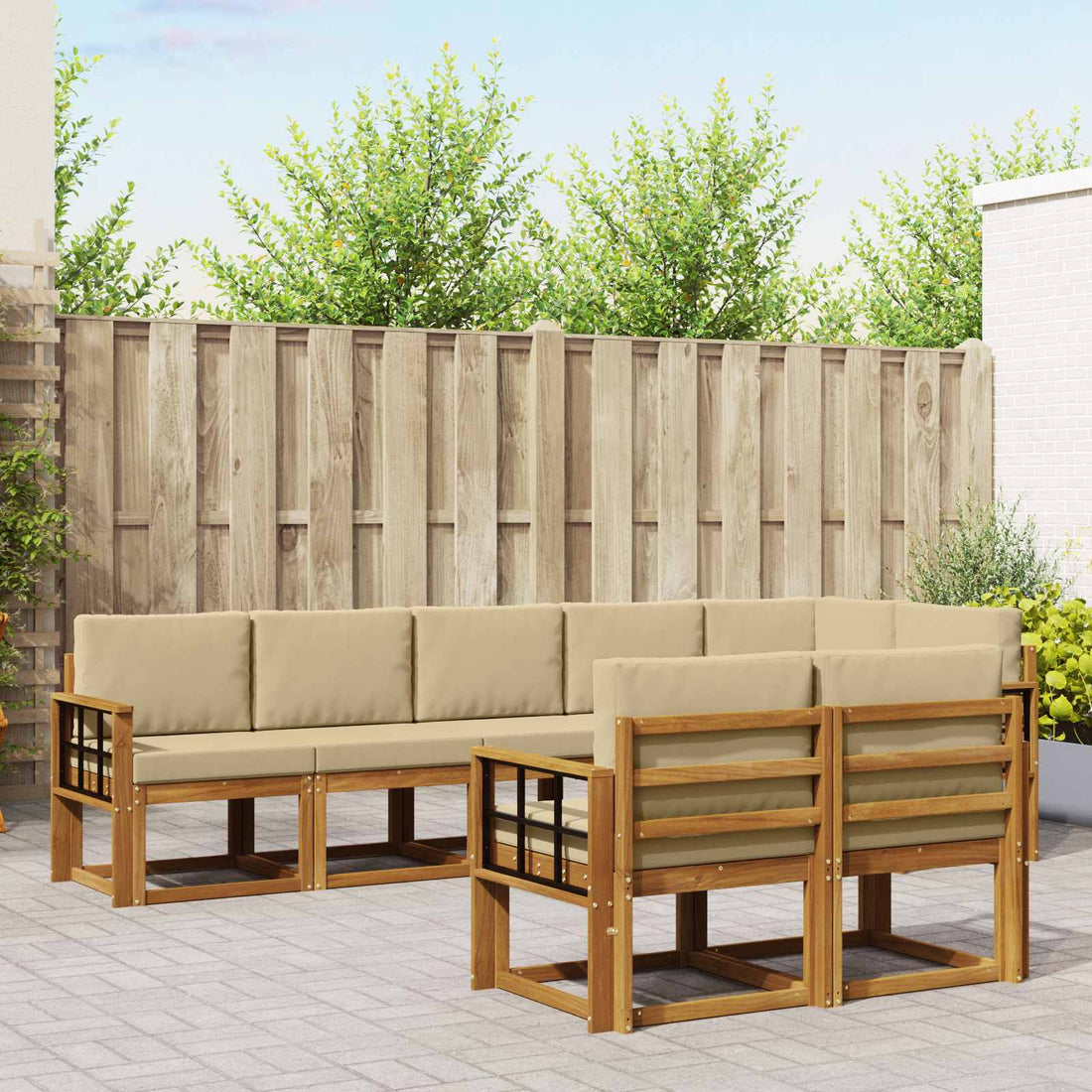 vidaXL Conjunto de sofás de exterior 8 uds. Natural y Beige