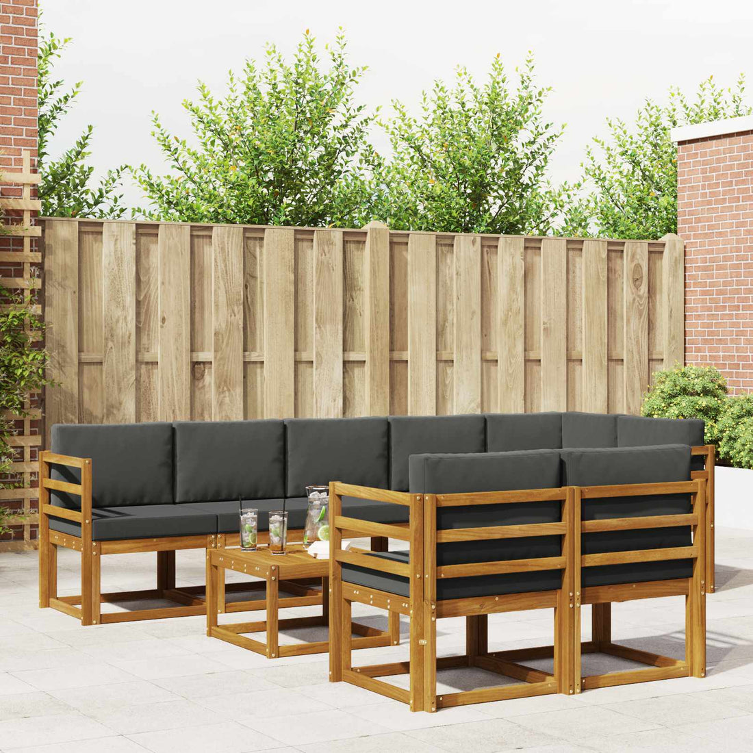 vidaXL Conjunto de sofás de exterior 9 uds. Natural y Antracita