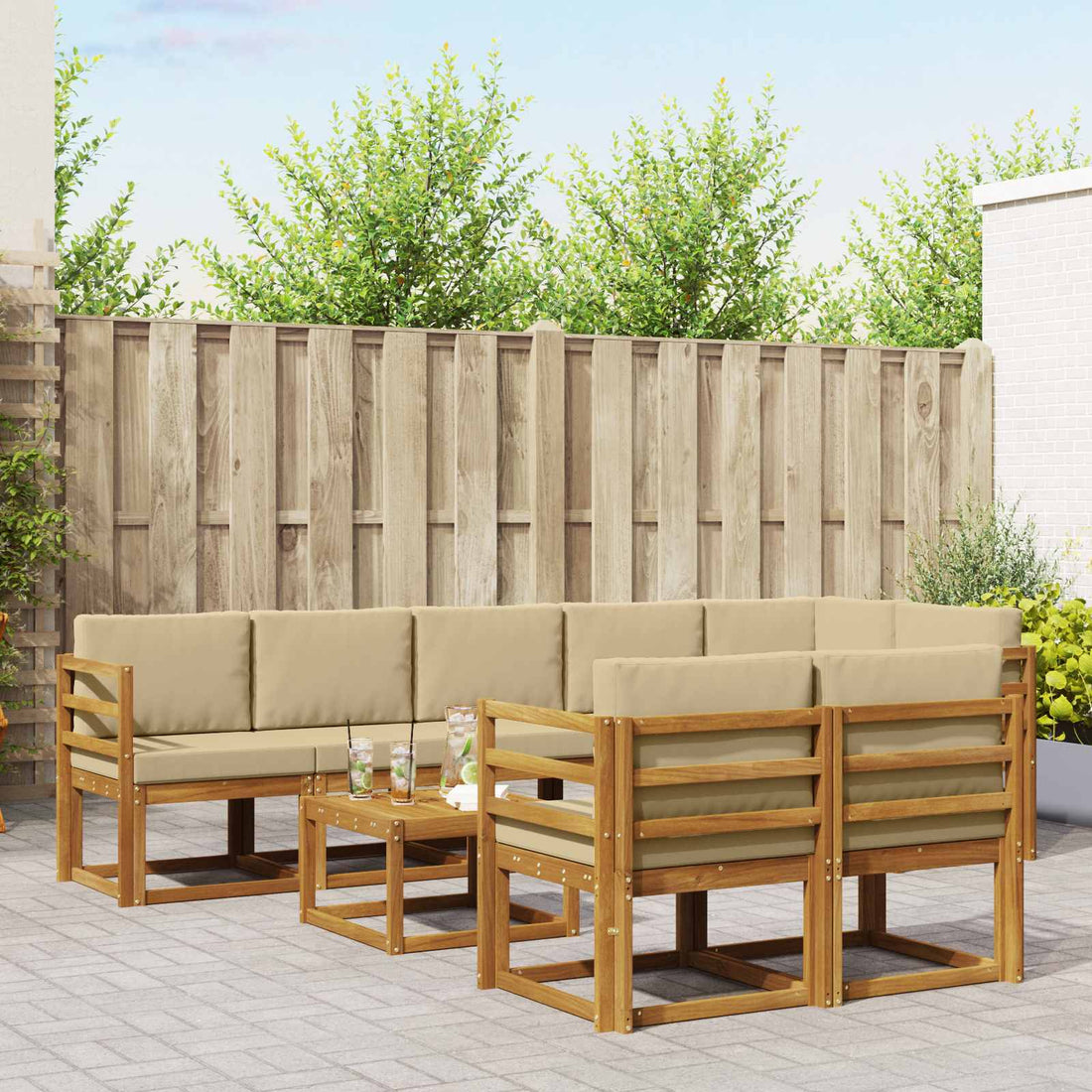 vidaXL Conjunto de sofás de exterior 9 uds. Natural y Beige