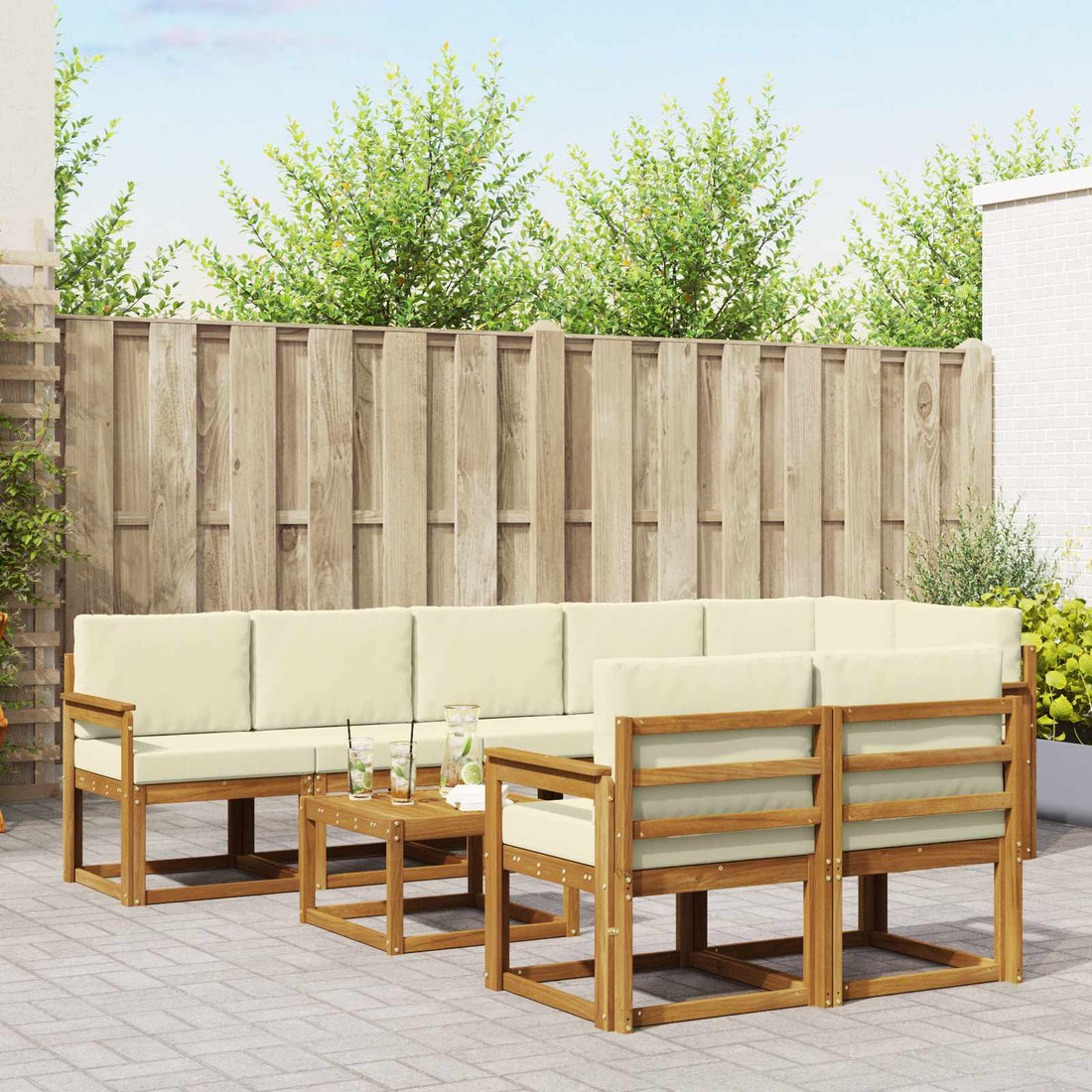 vidaXL Conjunto de sofás de exterior 9 uds. Natural y Crema
