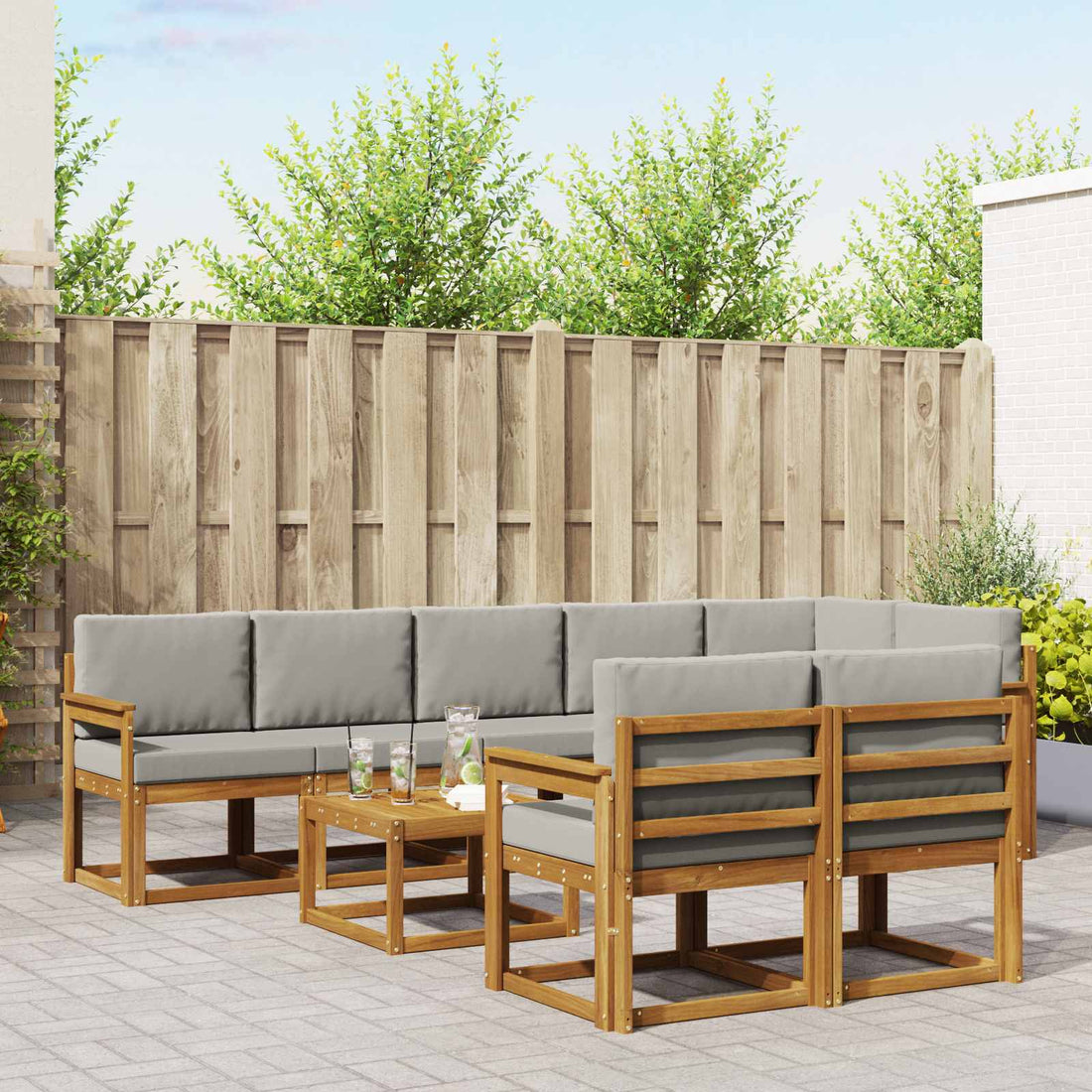vidaXL Conjunto de sofás de exterior 9 uds. Gris Natural y Claro