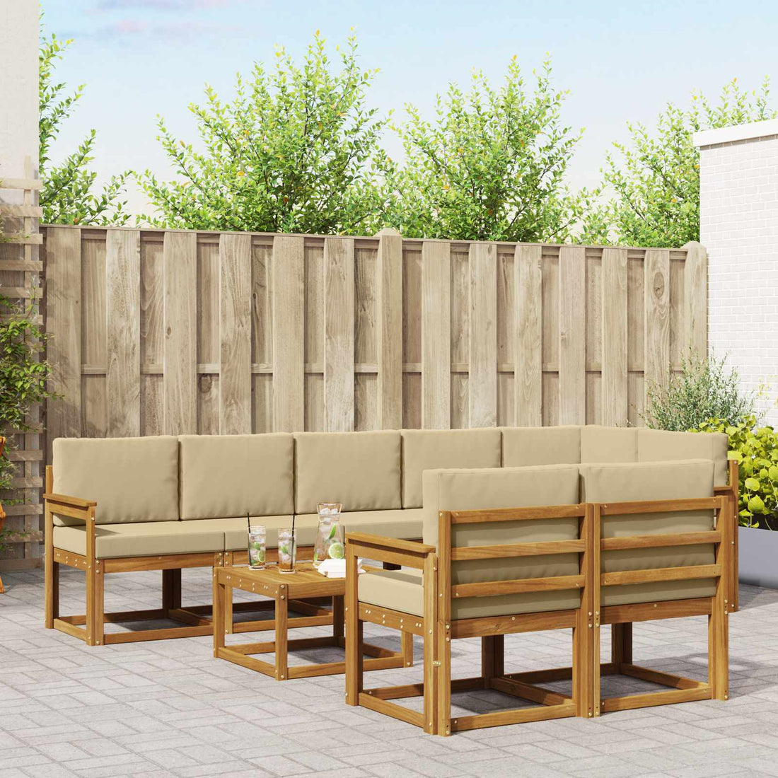 vidaXL Conjunto de sofás de exterior 9 uds. Natural y Beige
