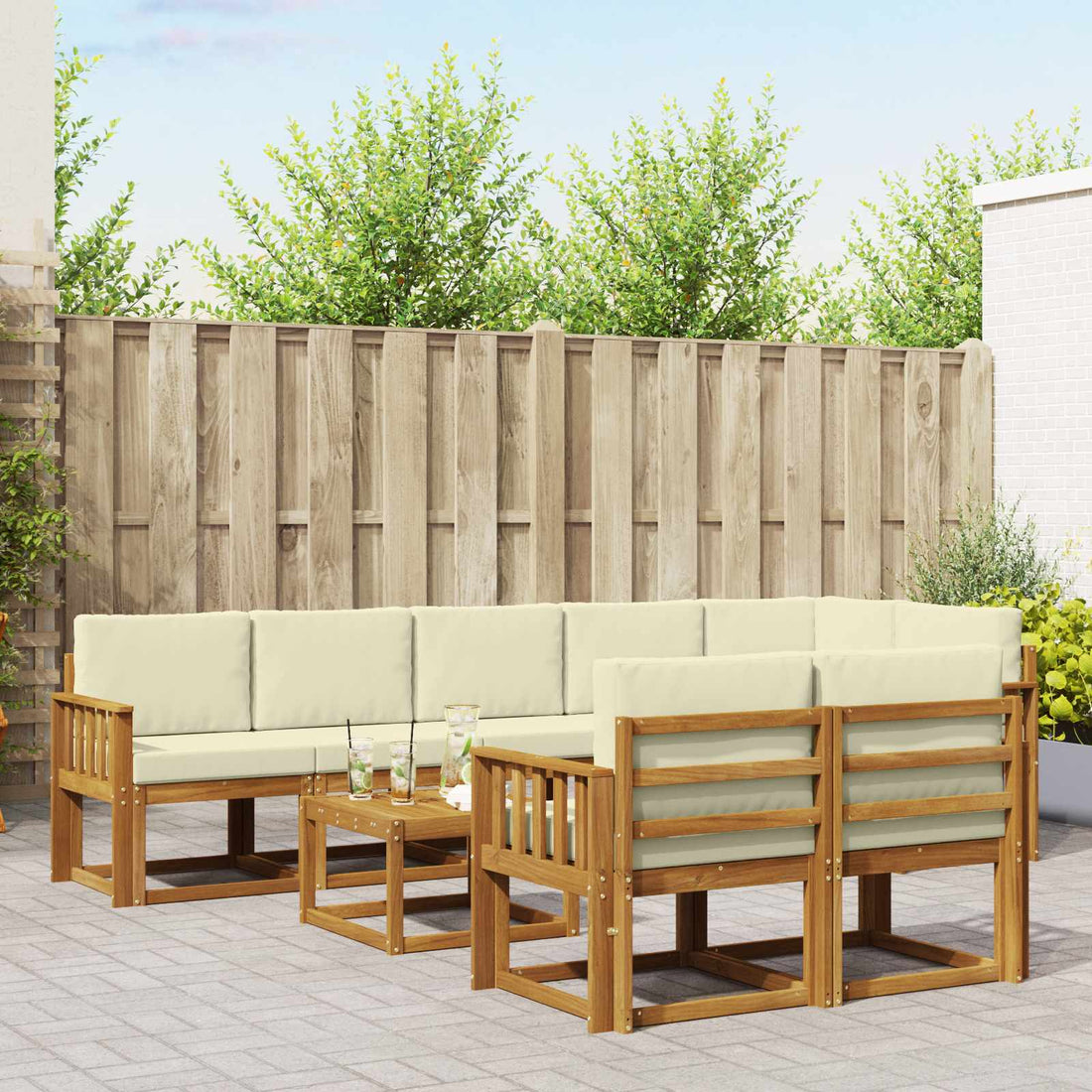 vidaXL Conjunto de sofás de exterior 9 uds. Natural y Crema