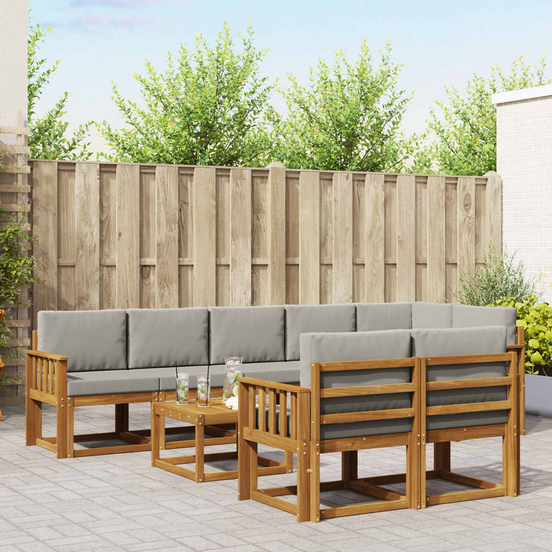 vidaXL Conjunto de sofás de exterior 9 uds. Gris Natural y Claro
