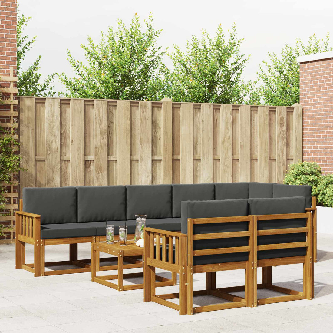 vidaXL Conjunto de sofás de exterior 9 uds. Natural y Antracita