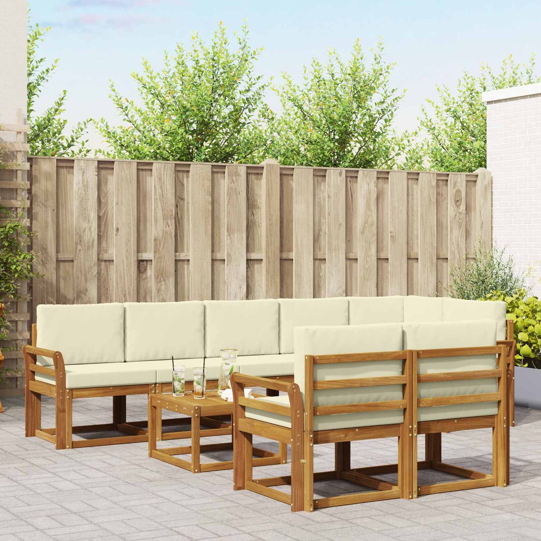 vidaXL Conjunto de sofás de exterior 9 uds. Natural y Crema