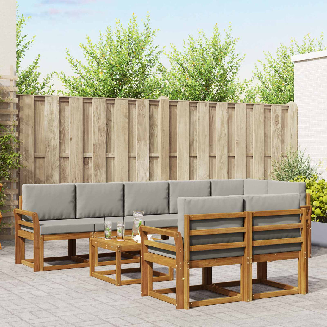 vidaXL Conjunto de sofás de exterior 9 uds. Gris Natural y Claro