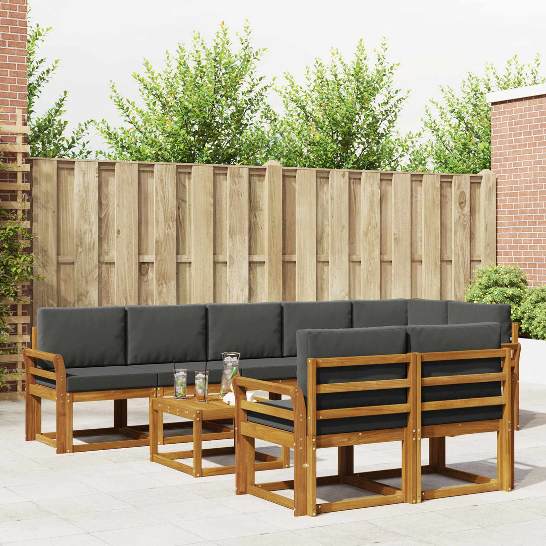 vidaXL Conjunto de sofás de exterior 9 uds. Natural y Antracita