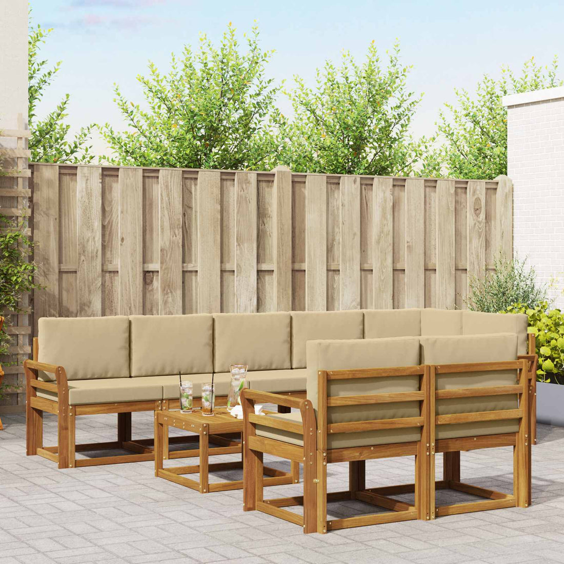 vidaXL Conjunto de sofás de exterior 9 uds. Natural y Beige