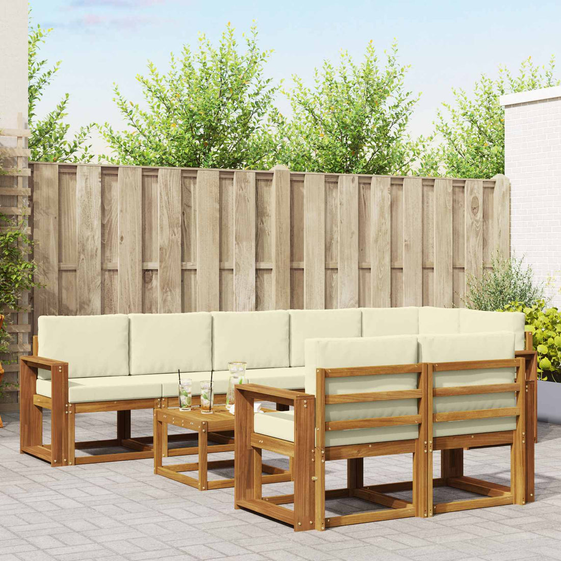 vidaXL Conjunto de sofás de exterior 9 uds. Natural y Crema