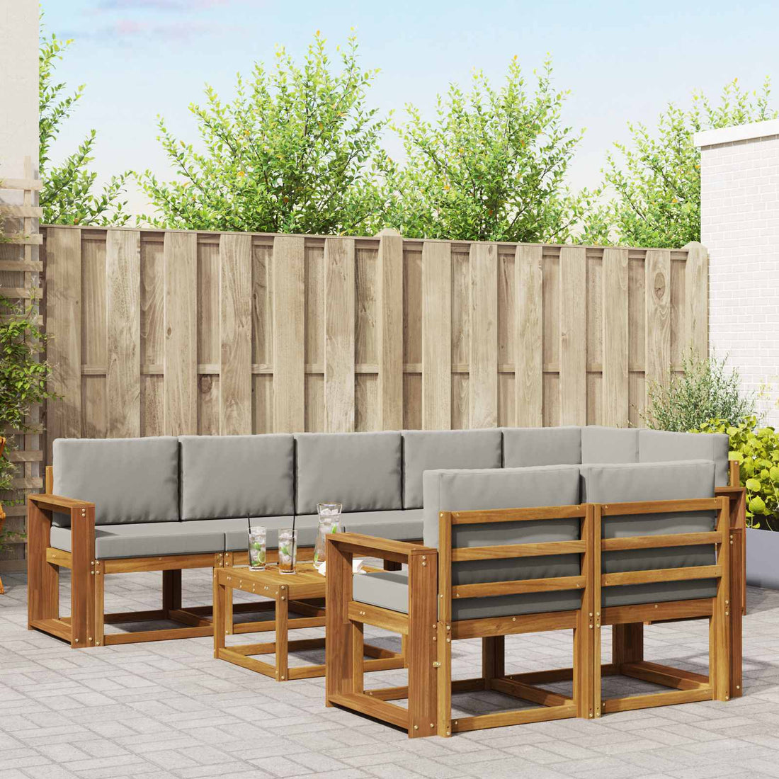 vidaXL Conjunto de sofás de exterior 9 uds. Gris Natural y Claro