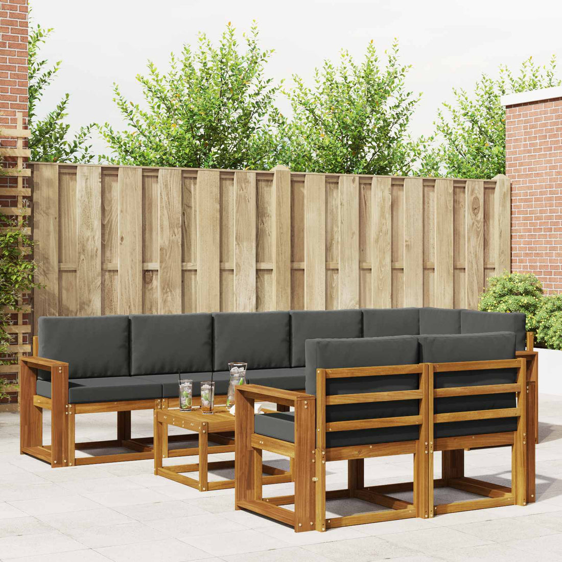 vidaXL Conjunto de sofás de exterior 9 uds. Natural y Antracita