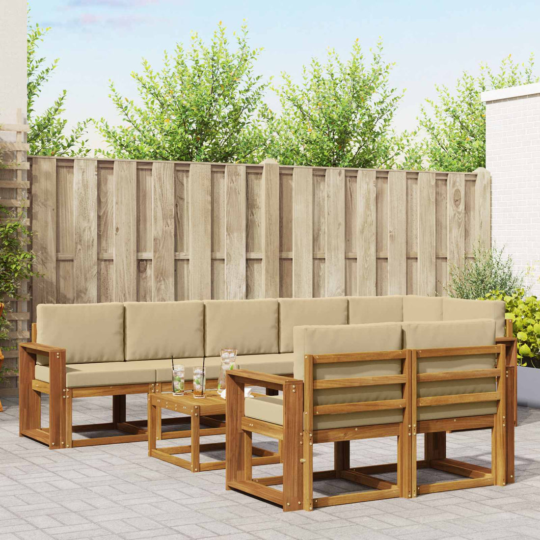 vidaXL Conjunto de sofás de exterior 9 uds. Natural y Beige