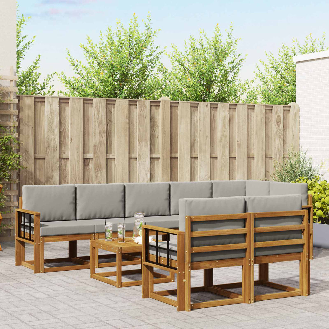 vidaXL Conjunto de sofás de exterior 9 uds. Gris Natural y Claro