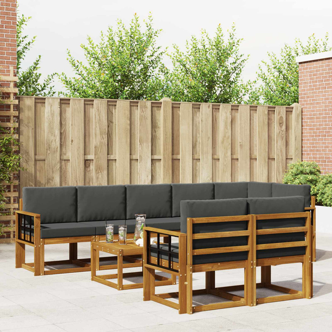 vidaXL Conjunto de sofás de exterior 9 uds. Natural y Antracita