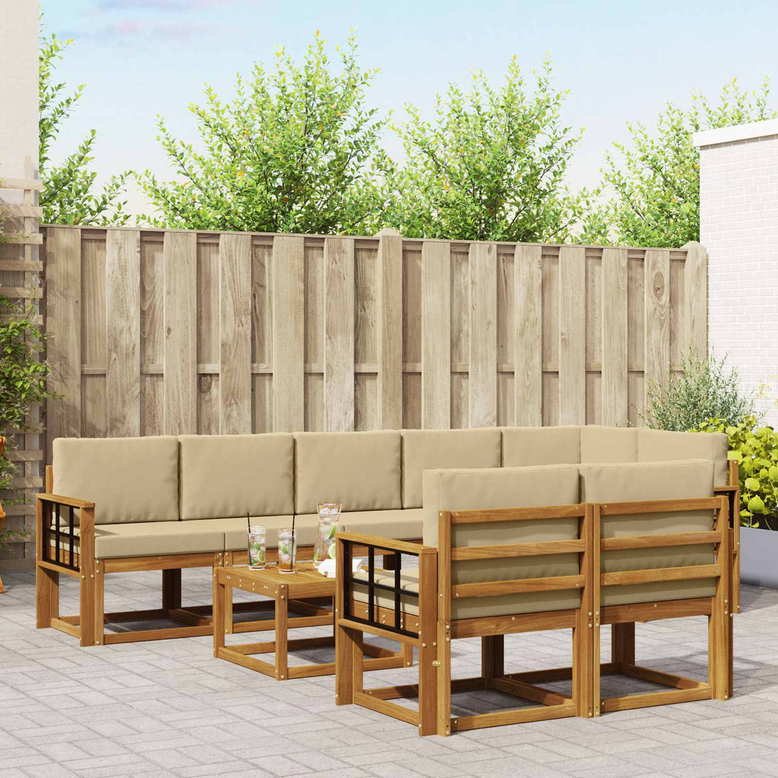 vidaXL Conjunto de sofás de exterior 9 uds. Natural y Beige