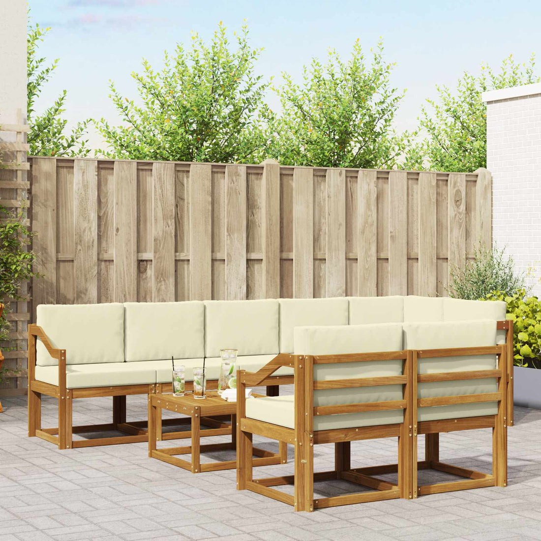vidaXL Conjunto de sofás de exterior 9 uds. Natural y Crema