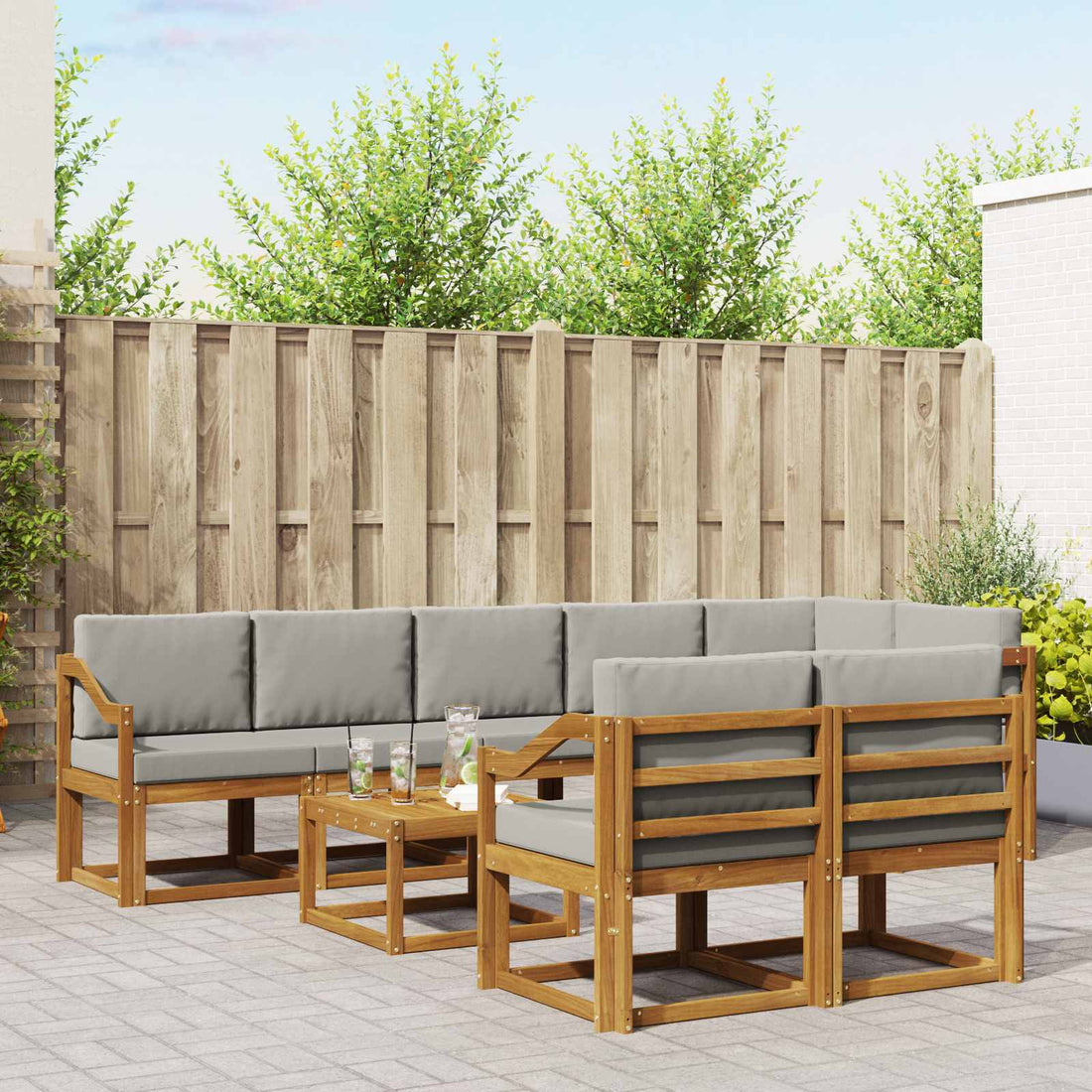 vidaXL Conjunto de sofás de exterior 9 uds. Gris Natural y Claro