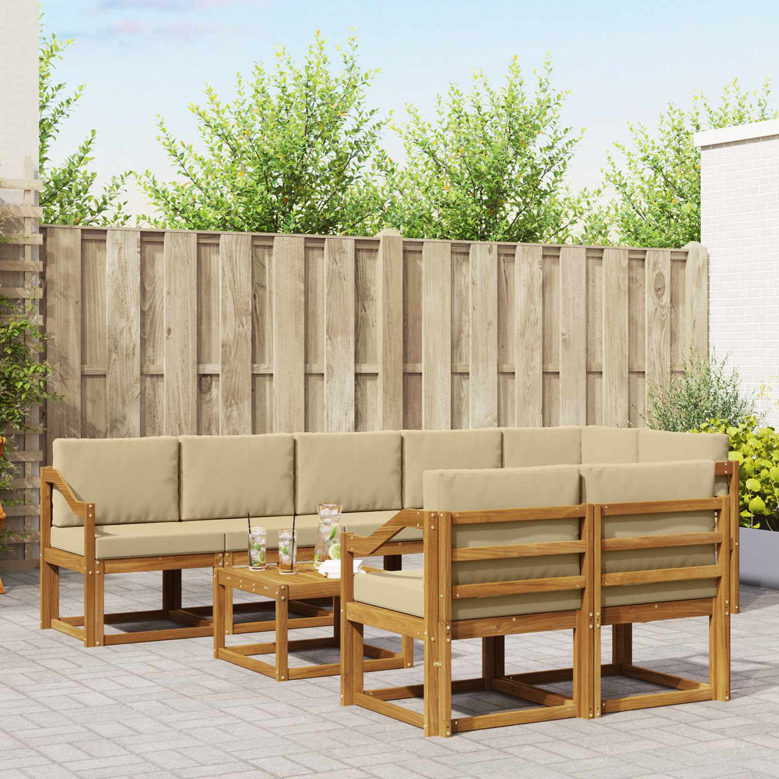 vidaXL Conjunto de sofás de exterior 9 uds. Natural y Beige