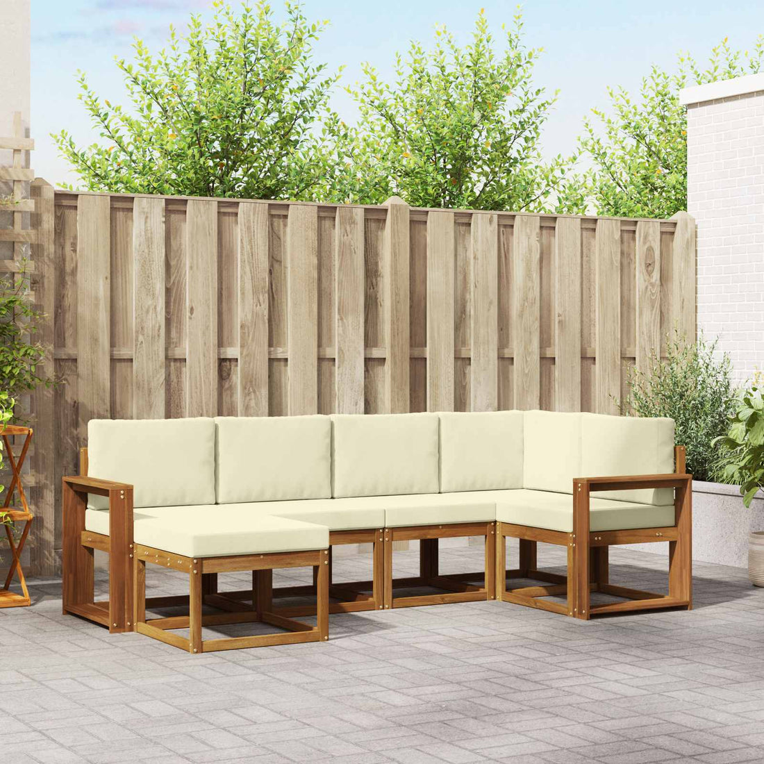 vidaXL Conjunto de sofás de exterior 6 uds. Natural y Crema