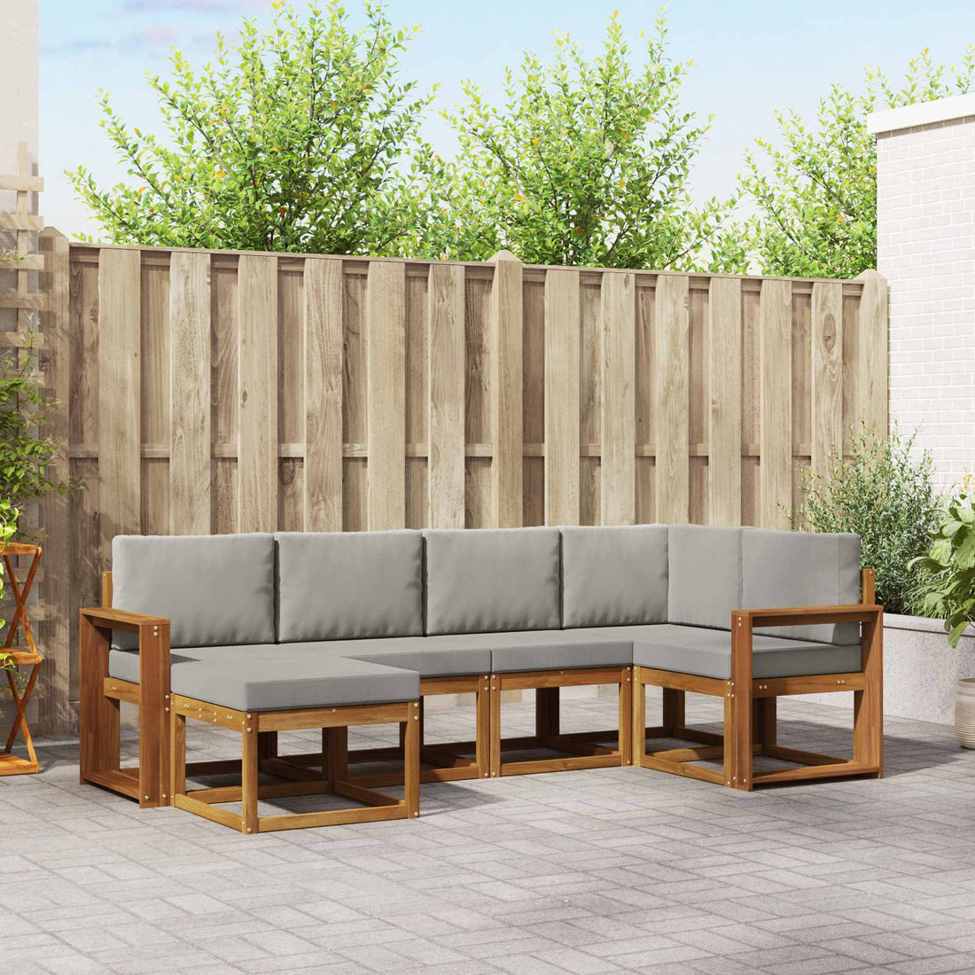 vidaXL Conjunto de sofás de exterior 6 uds. Gris Natural y Claro