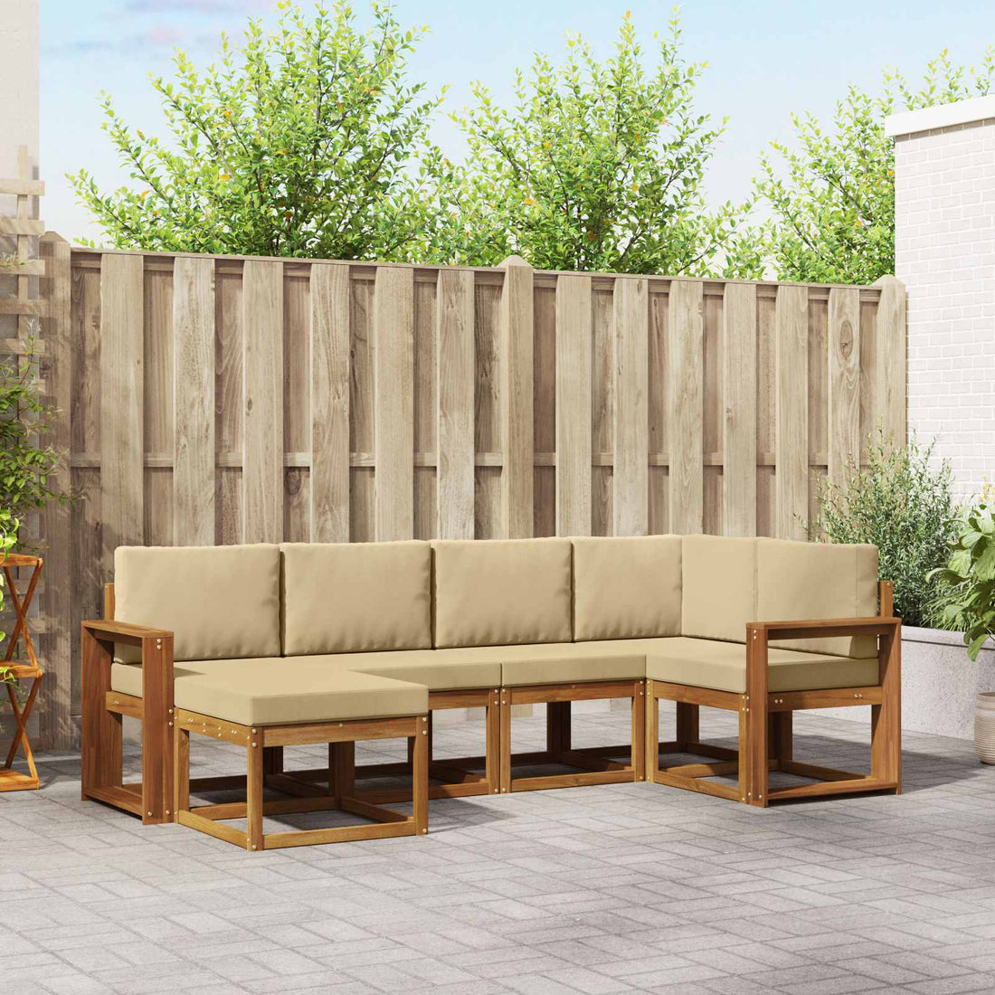 vidaXL Conjunto de sofás de exterior 6 uds. Natural y Beige