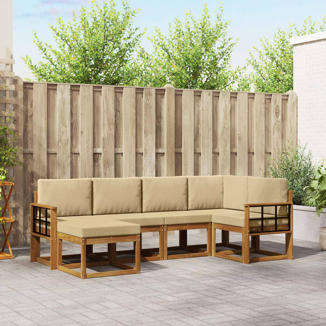 vidaXL Conjunto de sofás de exterior 6 uds. Natural y Beige