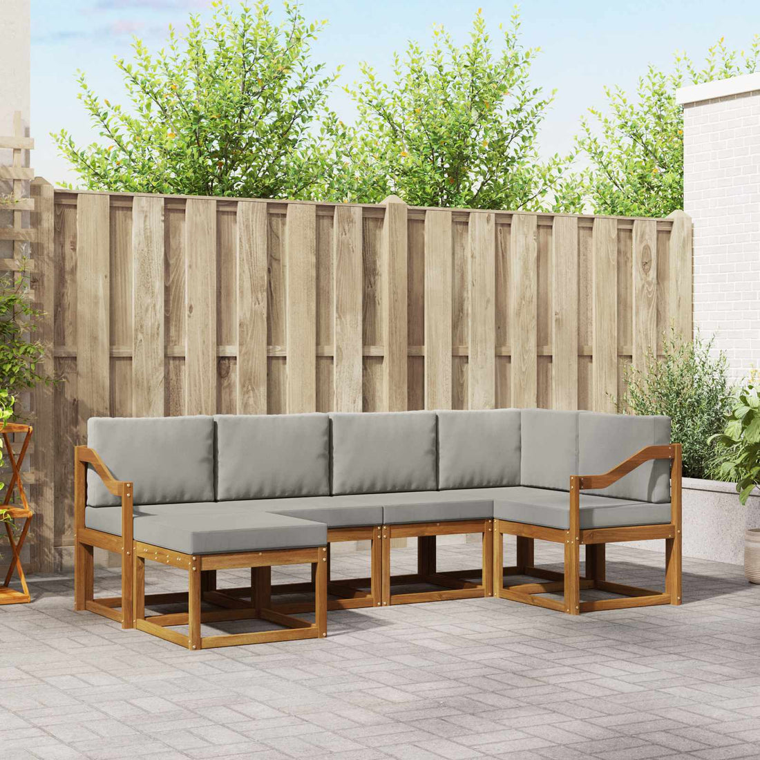 vidaXL Conjunto de sofás de exterior 6 uds. Gris Natural y Claro