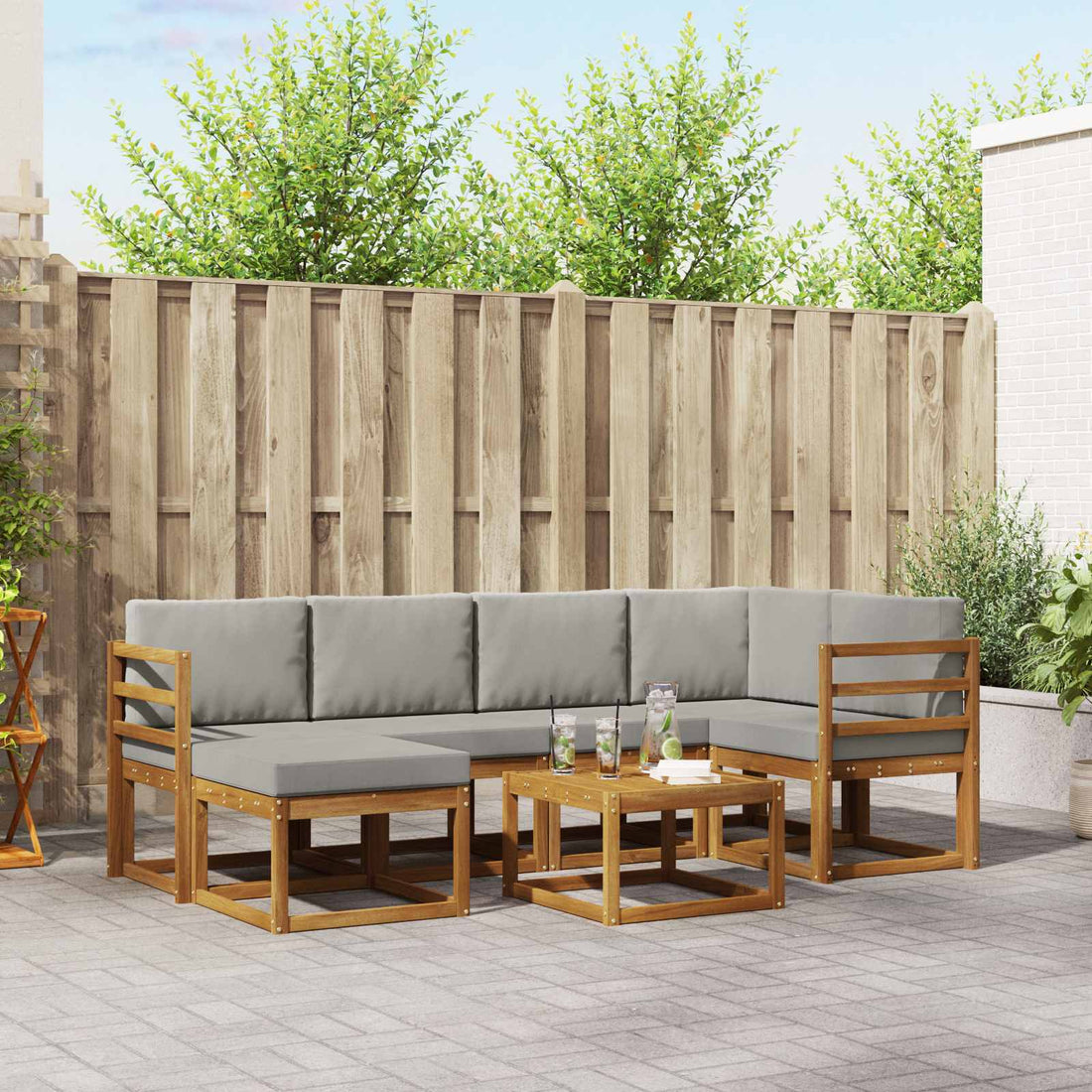 vidaXL Conjunto de sofás de exterior 7 uds. Gris Natural y Claro