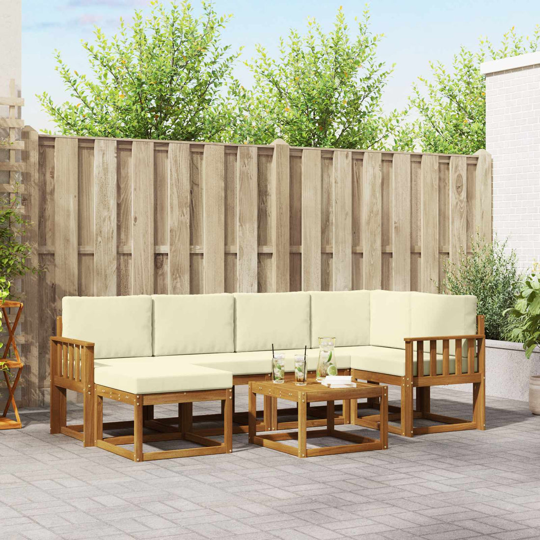 vidaXL Conjunto de sofás de exterior 7 uds. Natural y Crema