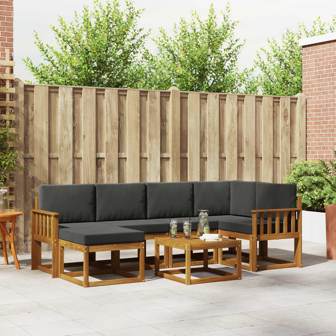 vidaXL Conjunto de sofás de exterior 7 uds. Natural y Antracita