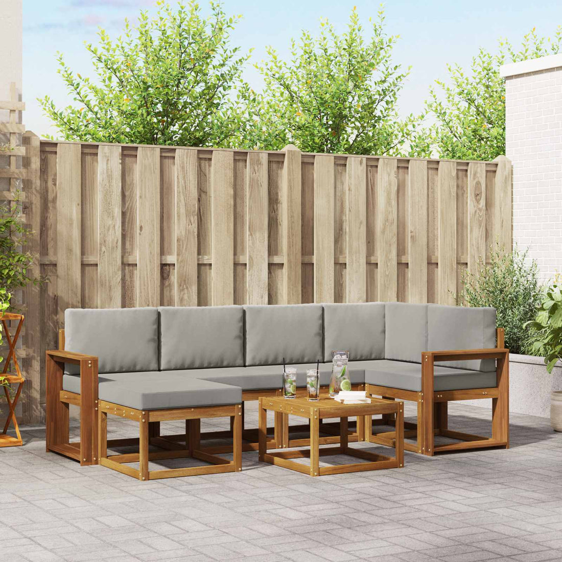 vidaXL Conjunto de sofás de exterior 7 uds. Gris Natural y Claro