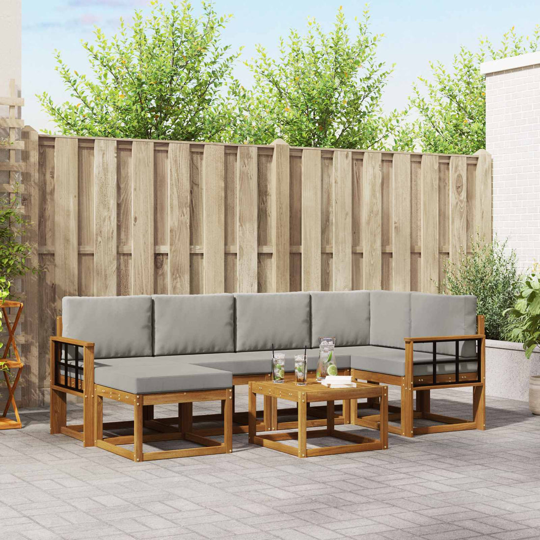 vidaXL Conjunto de sofás de exterior 7 uds. Gris Natural y Claro