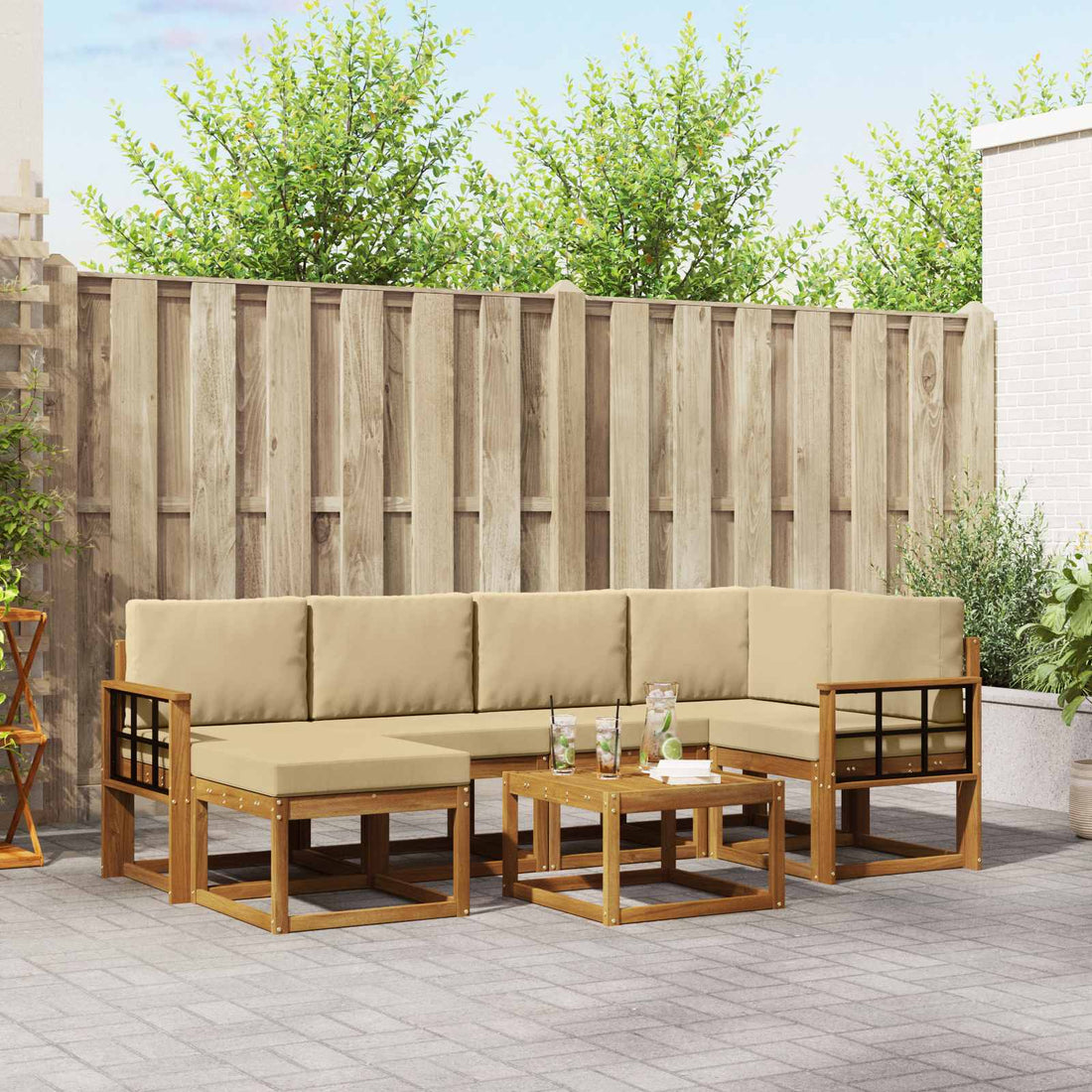 vidaXL Conjunto de sofás de exterior 7 uds. Natural y Beige