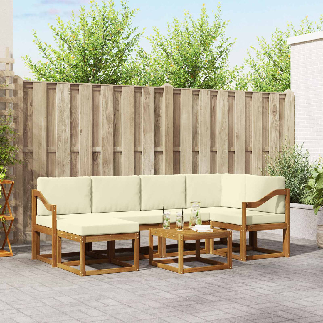vidaXL Conjunto de sofás de exterior 7 uds. Natural y Crema
