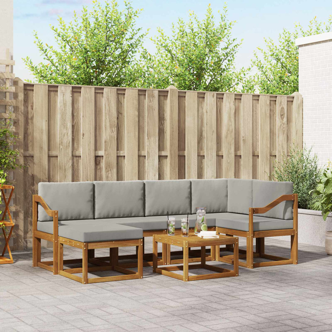 vidaXL Conjunto de sofás de exterior 7 uds. Gris Natural y Claro