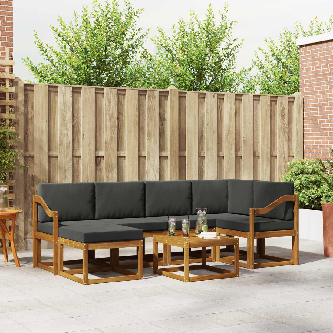 vidaXL Conjunto de sofás de exterior 7 uds. Natural y Antracita