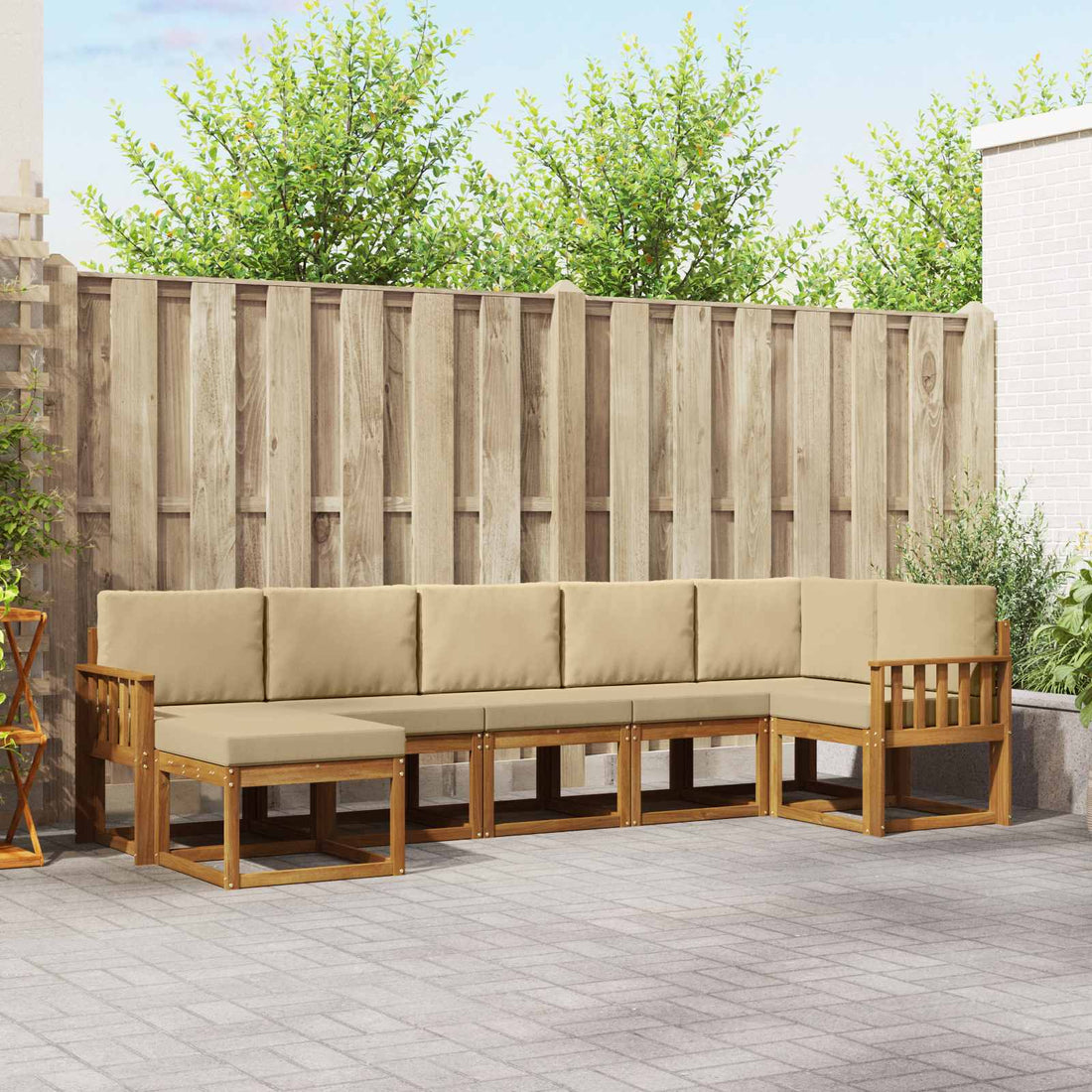vidaXL Conjunto de sofás de exterior 7 uds. Natural y Beige