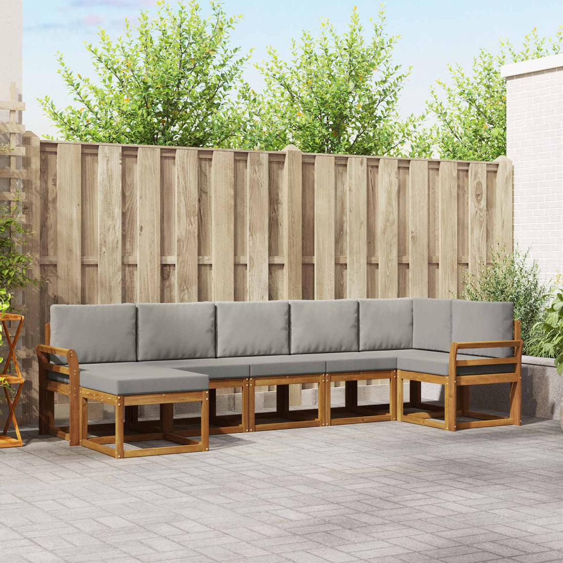 vidaXL Conjunto de sofás de exterior 7 uds. Gris Natural y Claro