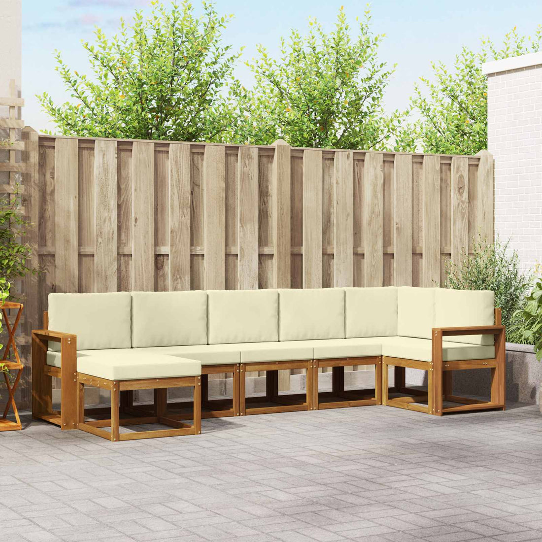 vidaXL Conjunto de sofás de exterior 7 uds. Natural y Crema