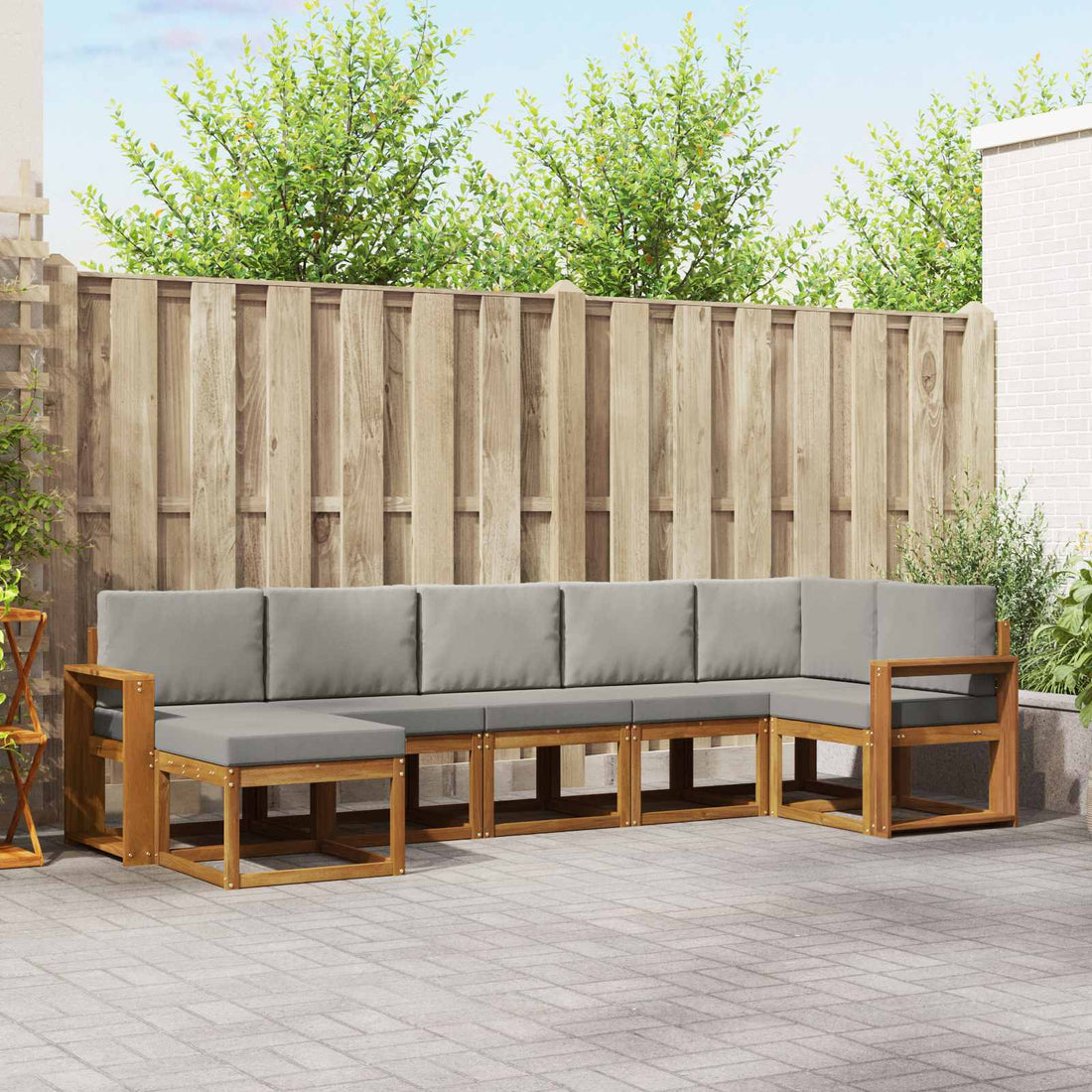 vidaXL Conjunto de sofás de exterior 7 uds. Gris Natural y Claro